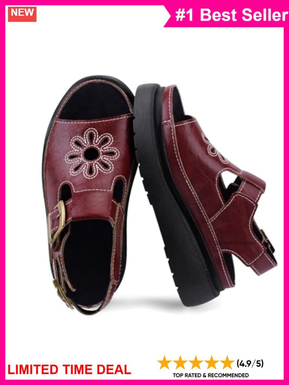 Faux Leather Retro Floral Platform Sandals Slingback Buckle Summer Shoes